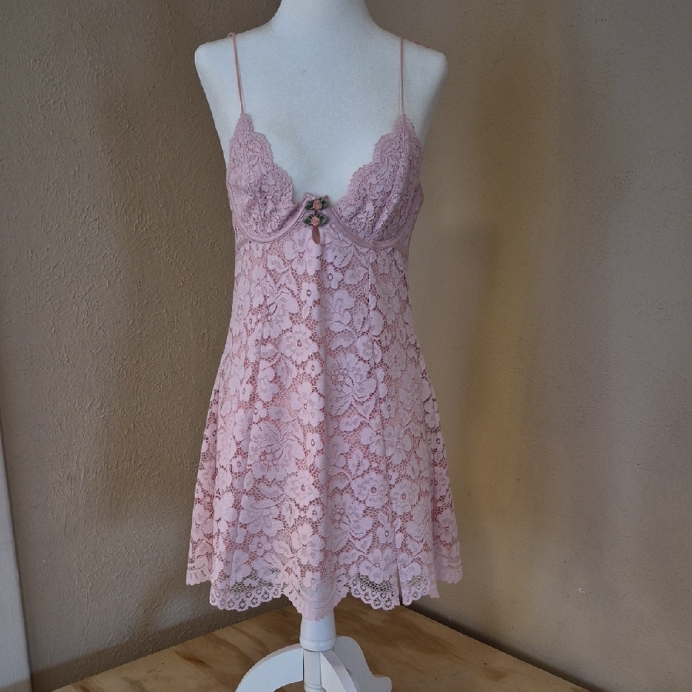 For Love & Lemons Pale Pink Lace Slip - Picture 1 of 11